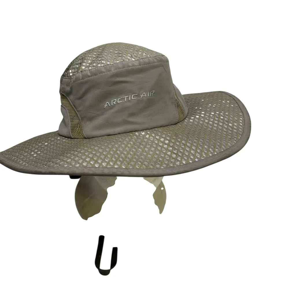 Arctic Air Hat Tan Mesh Evaporative Cooling Sun Wide Brim Adjustable Strap